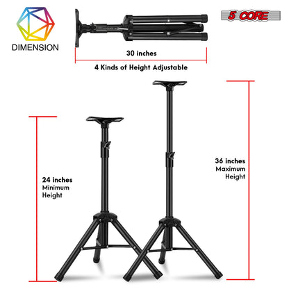 5Core Speaker Stand Tripod Short Adjustable 36 Inch DJ Pole Mount Studio Monitor Stands