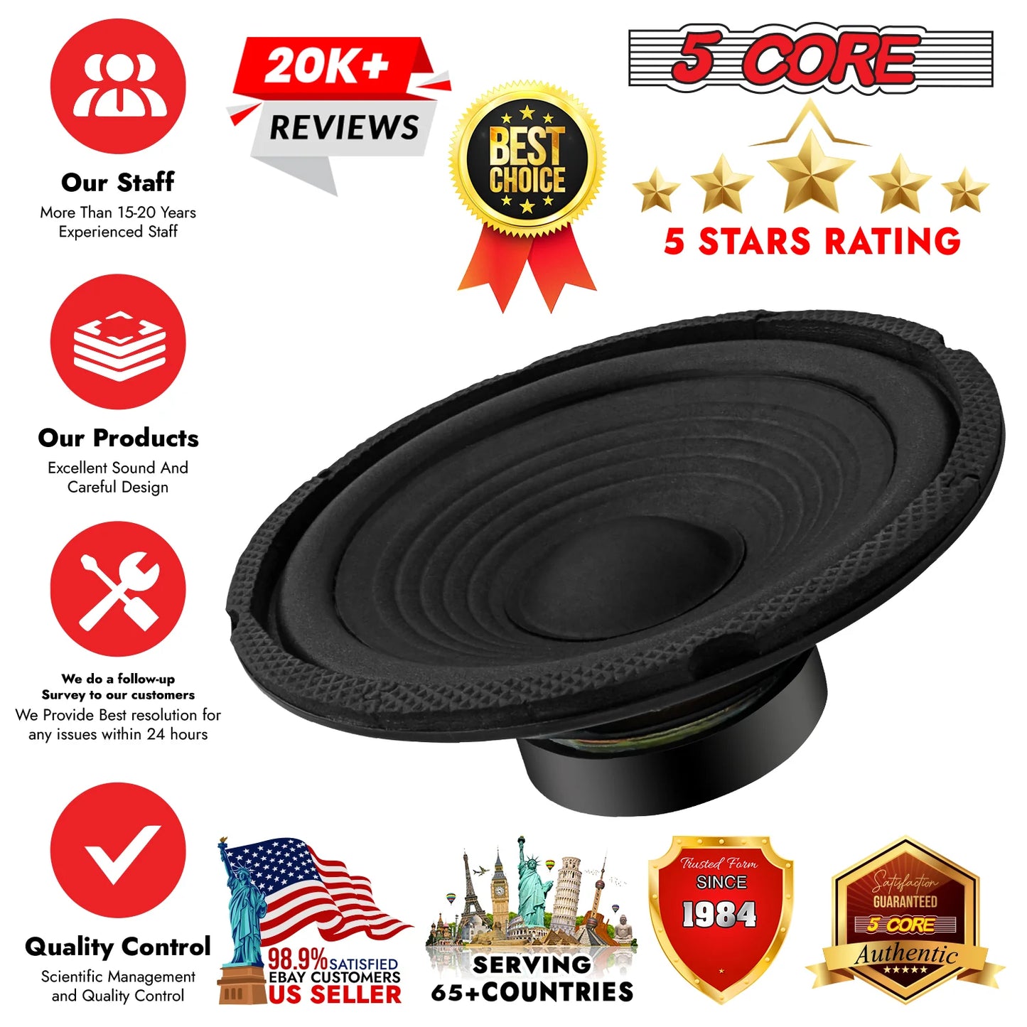 5Core 6.5 Inch Subwoofer Speaker 300Watt Car Subwoofer 4Ohm Replacement Sub Woofer