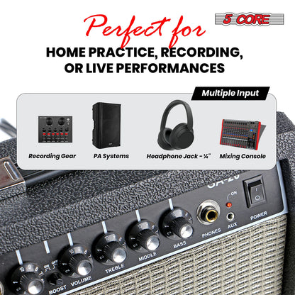 5 Core Guitar Amp 20W Electric Bass Acoustic Portable Amplifier Practice Amplificador
