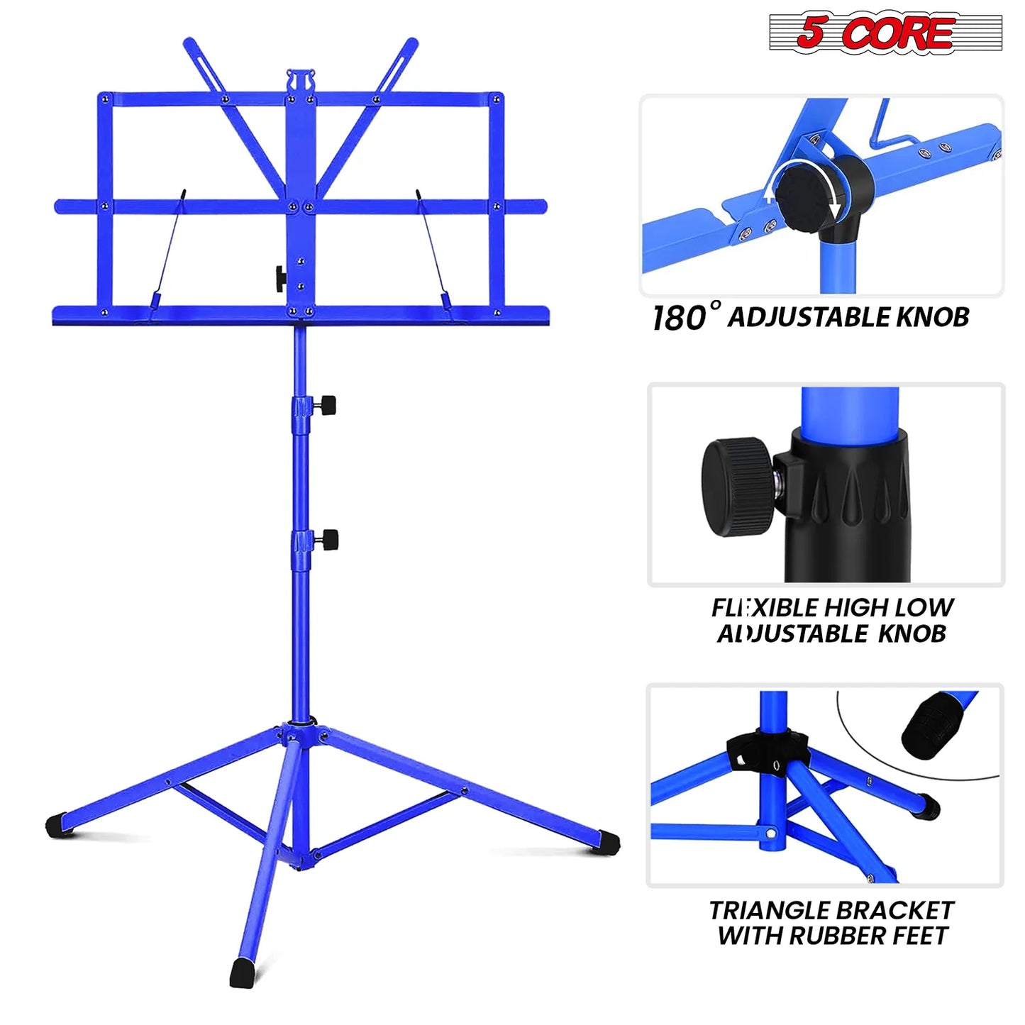 5Core Music Stand for Sheet Music Portable Tripod Adjustable Folding Note Holder BLUE