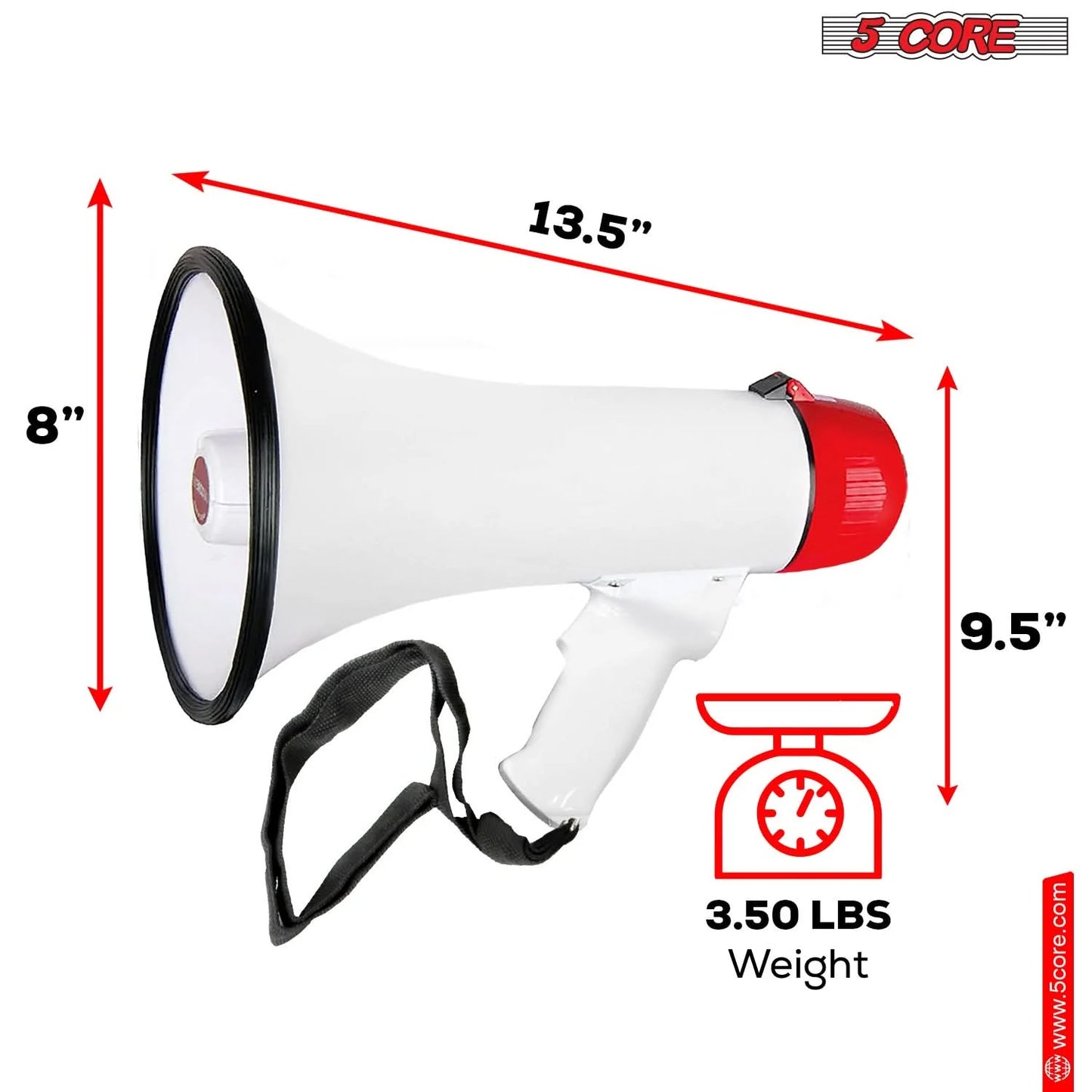 5Core Megaphone Bullhorn Speaker 50W Bull Horn Cheer Megafono 300 Meter