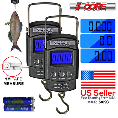 5Core Digital Fishing Scale 110Lb/50Kg Hanging Luggage Weighing Scales W Measuring Tape