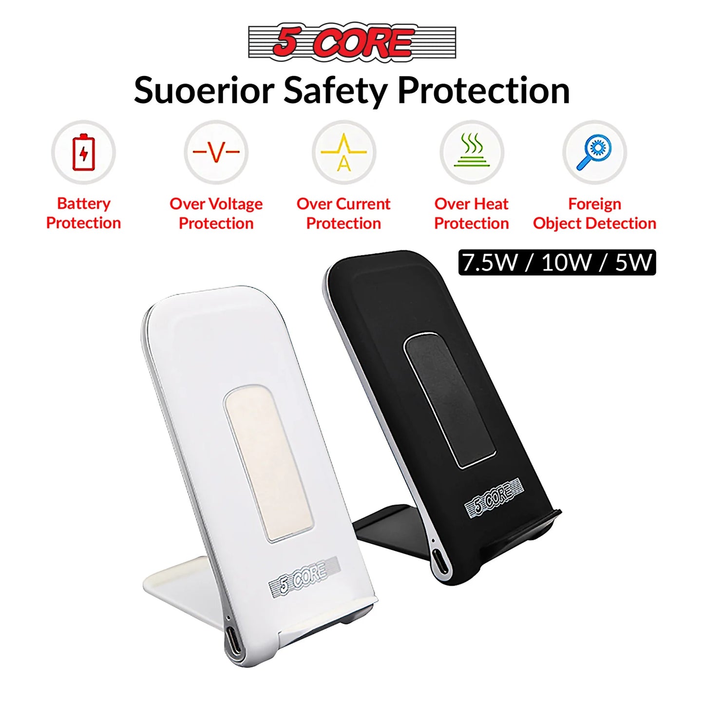 5 Core Wireless Charger 10W Max Fast Wireless Charging Pad Glass Top Pair Boostcharge Slim USB-C