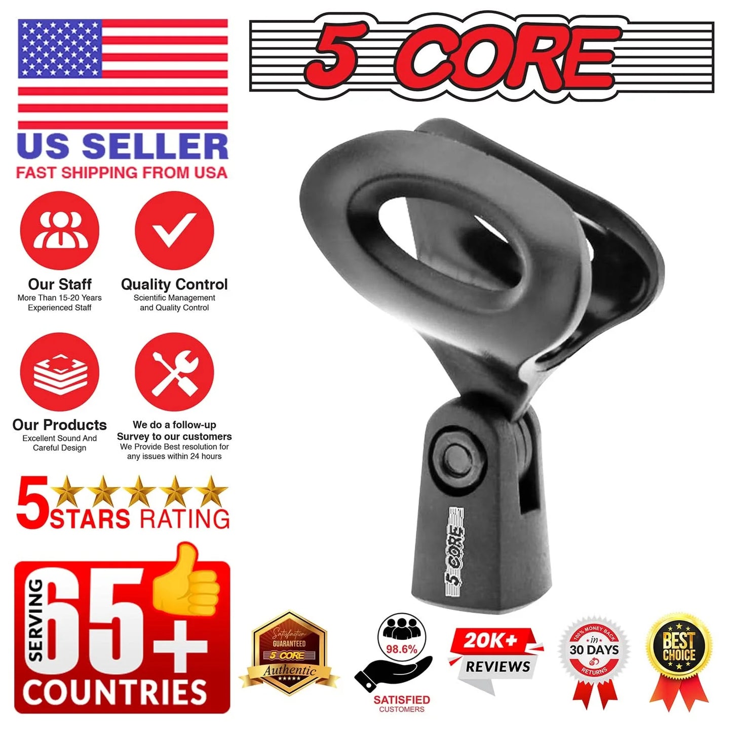 5 Core Microphone Clip Holder 4 Pieces with Screw Adapters 5/8 to 3/8 Inch