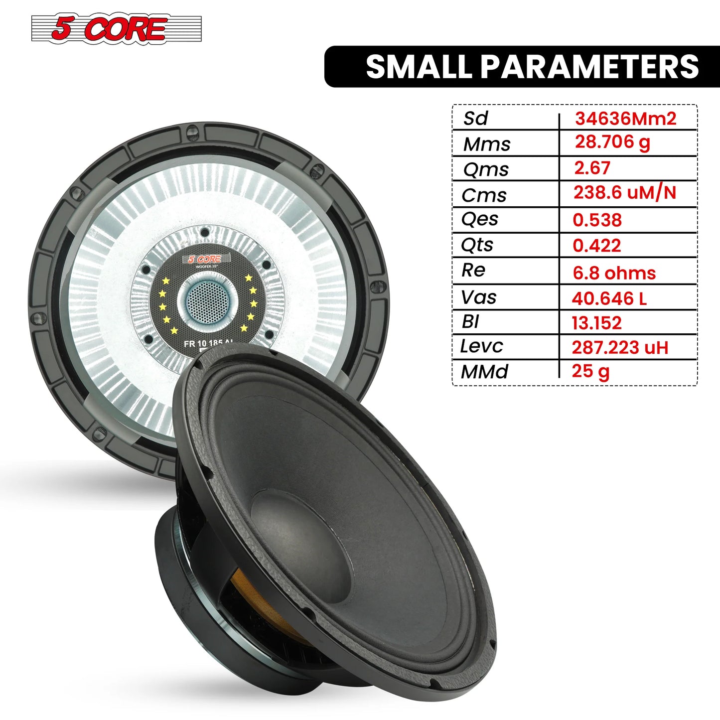 5 CORE 10 Inch Subwoofer Speaker 600W Max 4 Ohm Full Range Replacement DJ Bass Loudspeaker