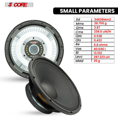 5 CORE 10 Inch Subwoofer Speaker 600W Max 4 Ohm Full Range Replacement DJ Bass Loudspeaker