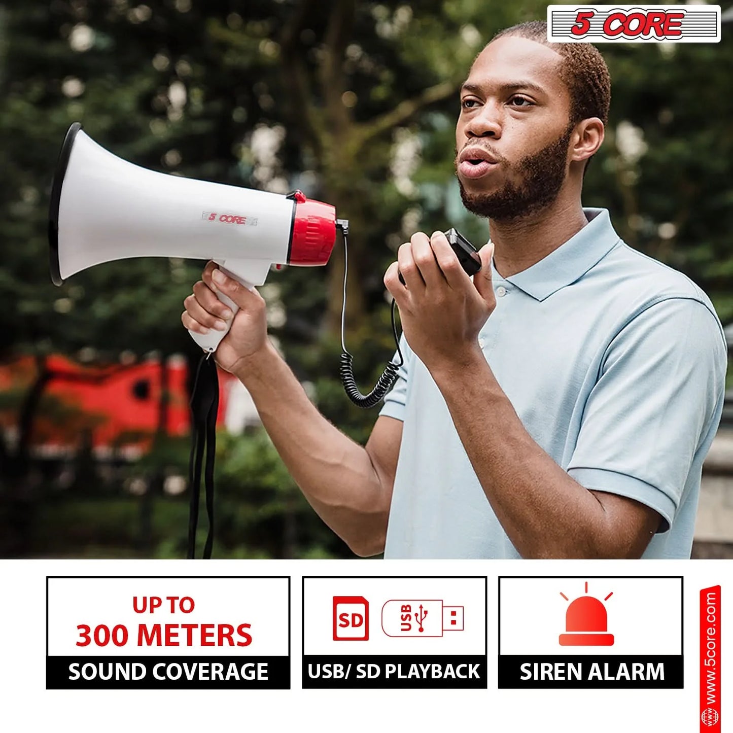 5Core Megaphone Bullhorn Speaker 50W Bull Horn Cheer Megafono 300 Meter