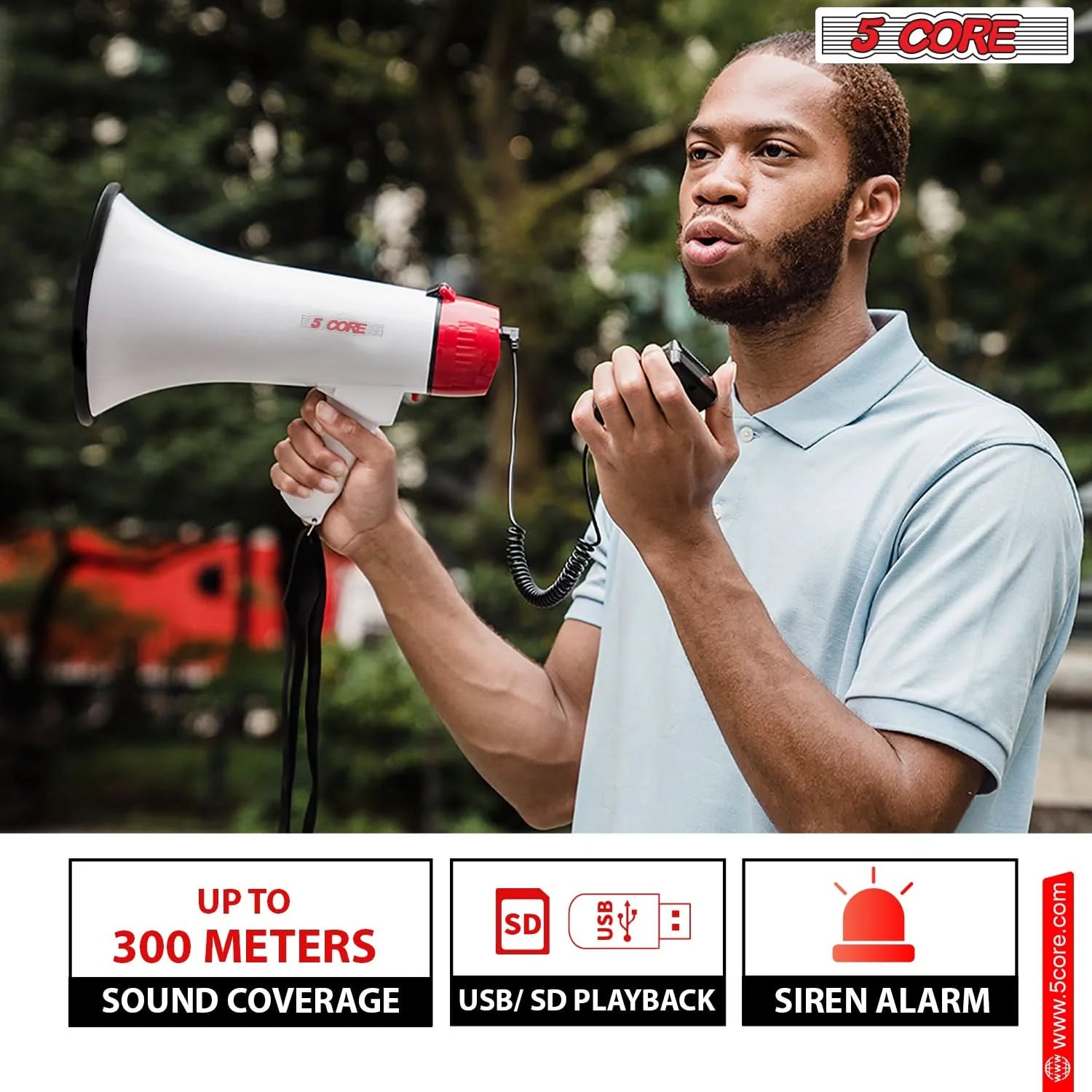 5Core Megaphone Bullhorn Speaker 50W Bull Horn Cheer Megafono 300 Meter