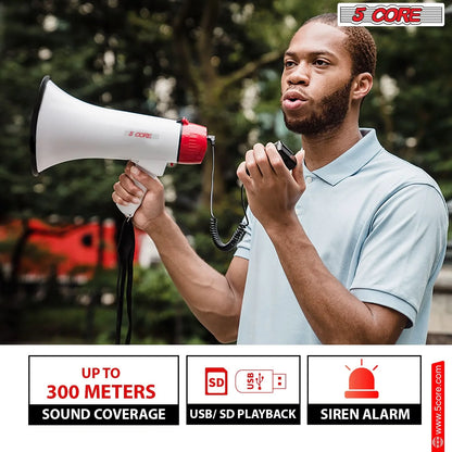 5Core Megaphone Bullhorn Speaker 50W Bull Horn Cheer Megafono 300 Meter