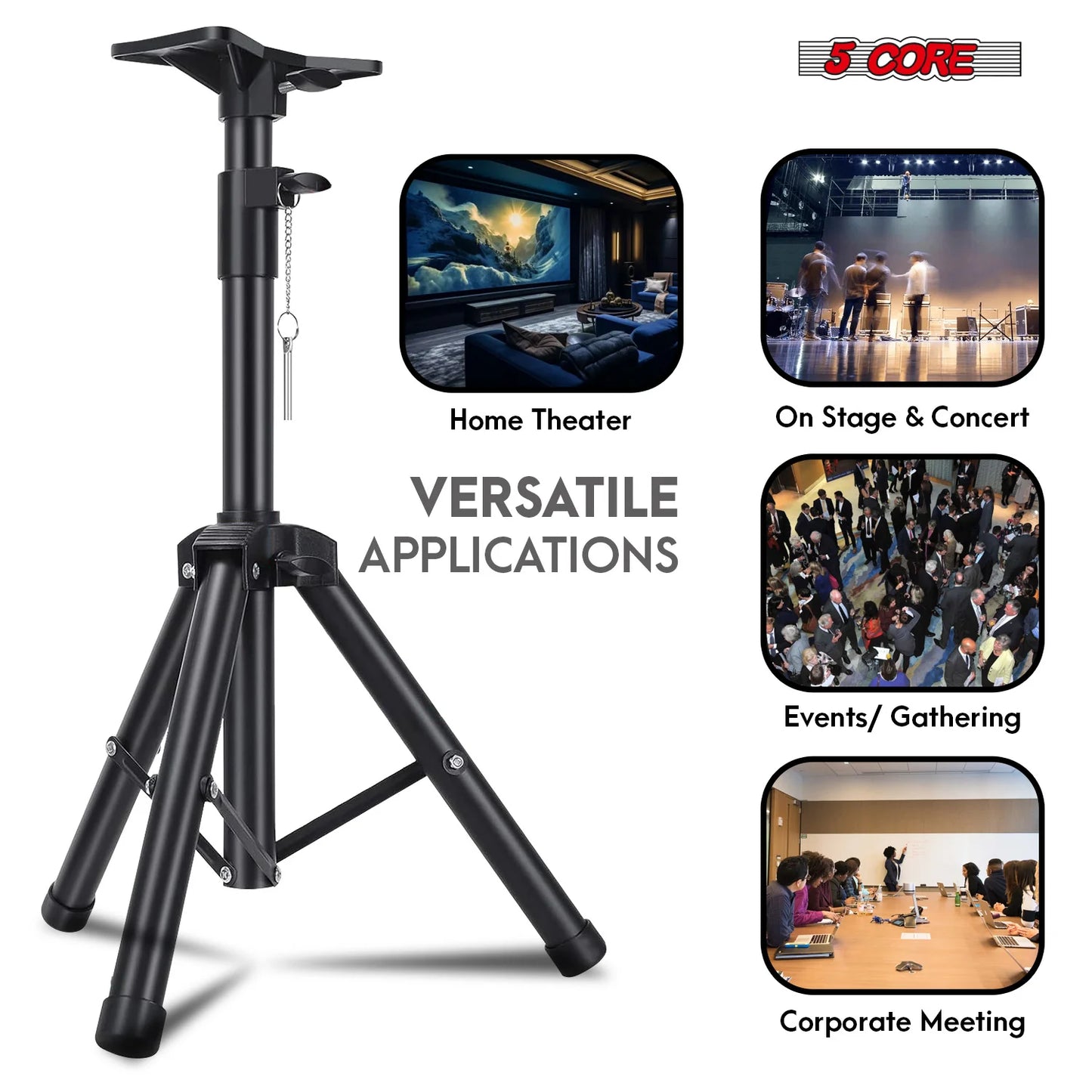 5Core Speaker Stand Tripod Short Adjustable 36 Inch DJ Pole Mount Studio Monitor Stands