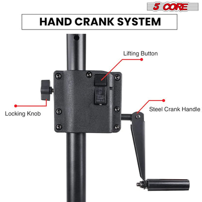 5 Core Speaker Stand Tripod Tall Crank up Height Adjustable Heavy Duty Floor Stands 35Mm PA Pole Mount