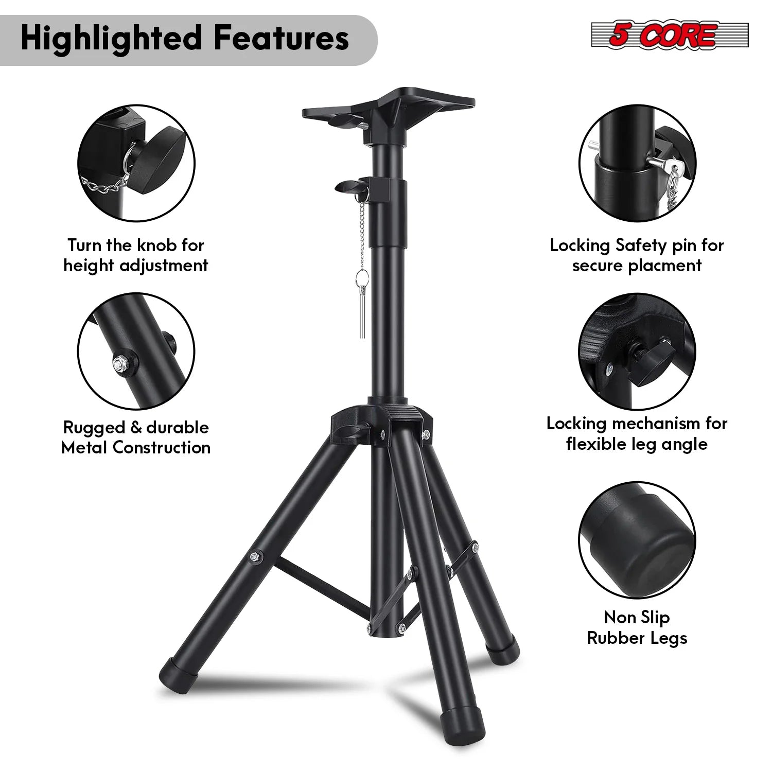 5Core Speaker Stand Tripod Short Adjustable 36 Inch DJ Pole Mount Studio Monitor Stands