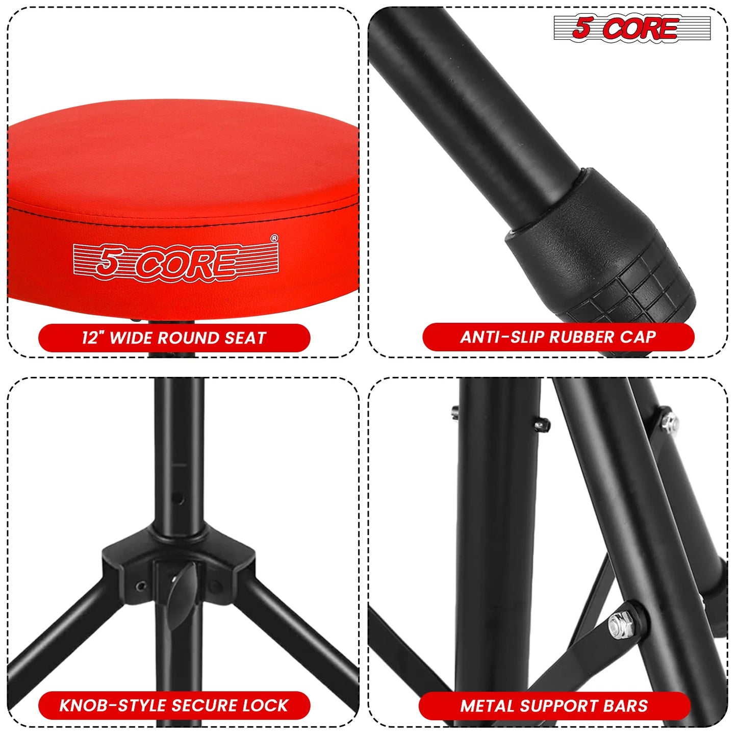 5Core Drum Throne Adjustable Guitar Stool 3" Padded Drummer Seat for Adults & Kids
