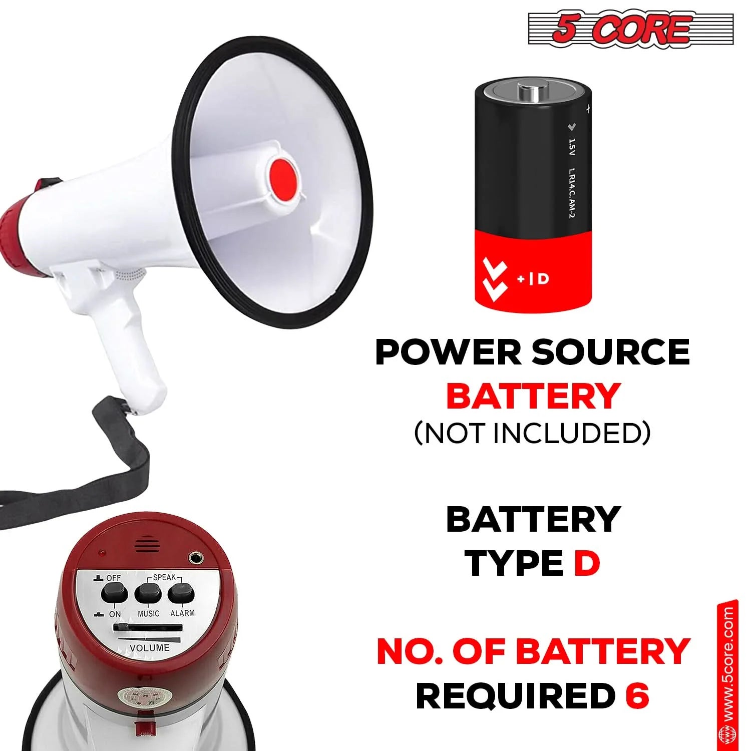 5Core Megaphone Bullhorn Speaker 50W Bull Horn Cheer Megafono 300 Meter