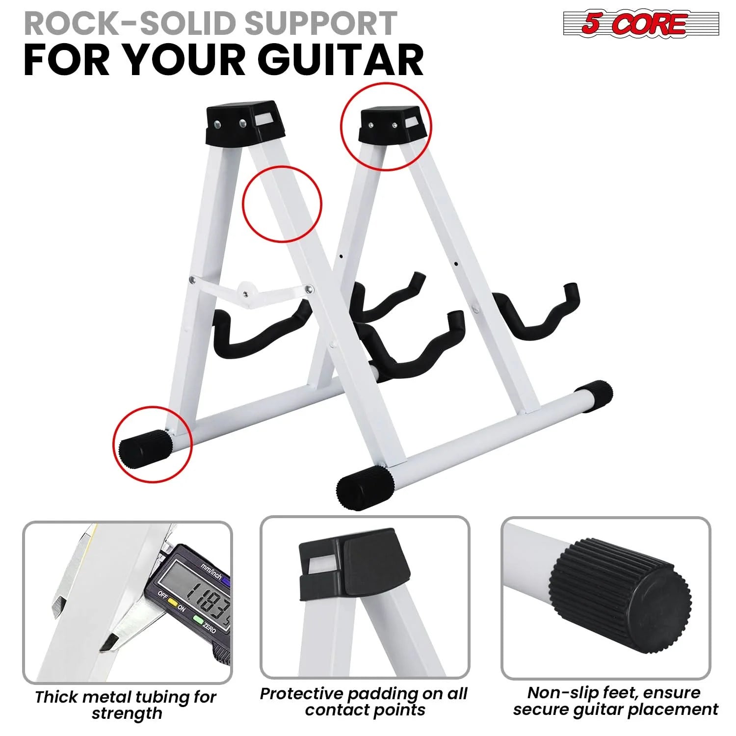5Core Double Guitar Stand Floor Adjustable a Frame Folding Acoustic Electric Guitars Holder Stands