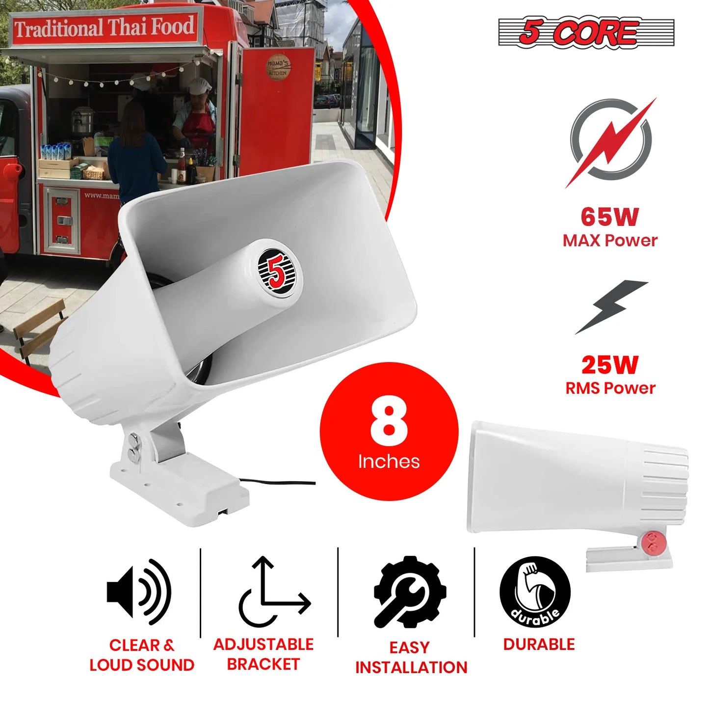 5Core Indoor Outdoor PA Horn Speaker 8 X 5 Inch Loud PA System 8 Ohm 65W Loud Siren Audio