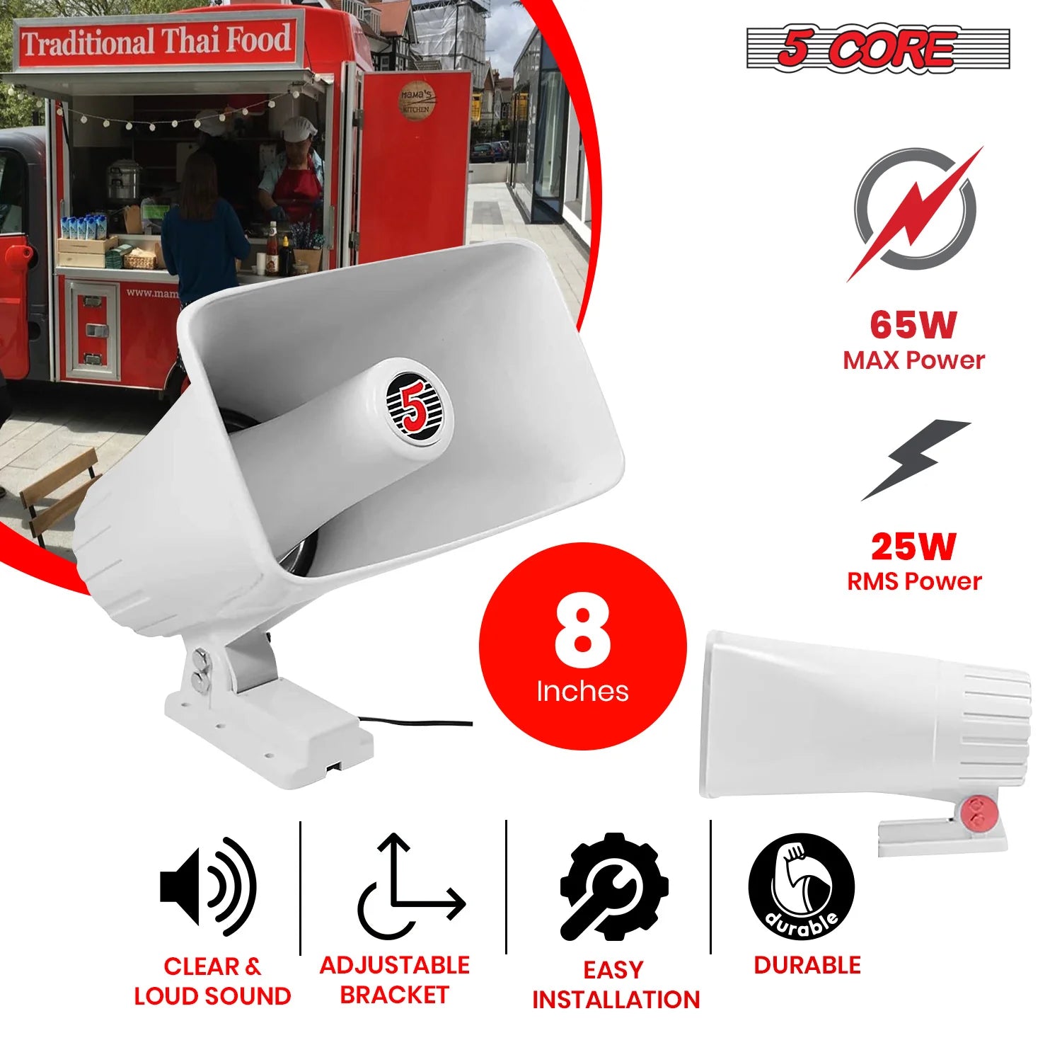 5Core Indoor Outdoor PA Horn Speaker 8 X 5 Inch Loud PA System 8 Ohm 65W Loud Siren Audio