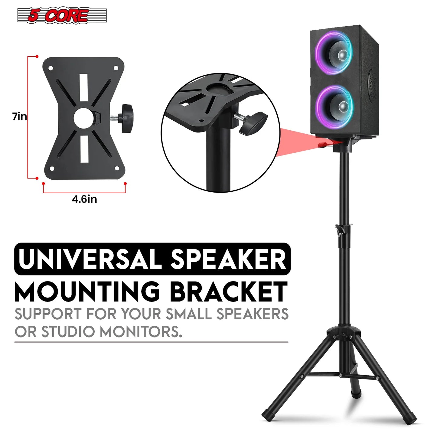 5Core Speaker Stand Tripod Short Adjustable 36 Inch DJ Pole Mount Studio Monitor Stands