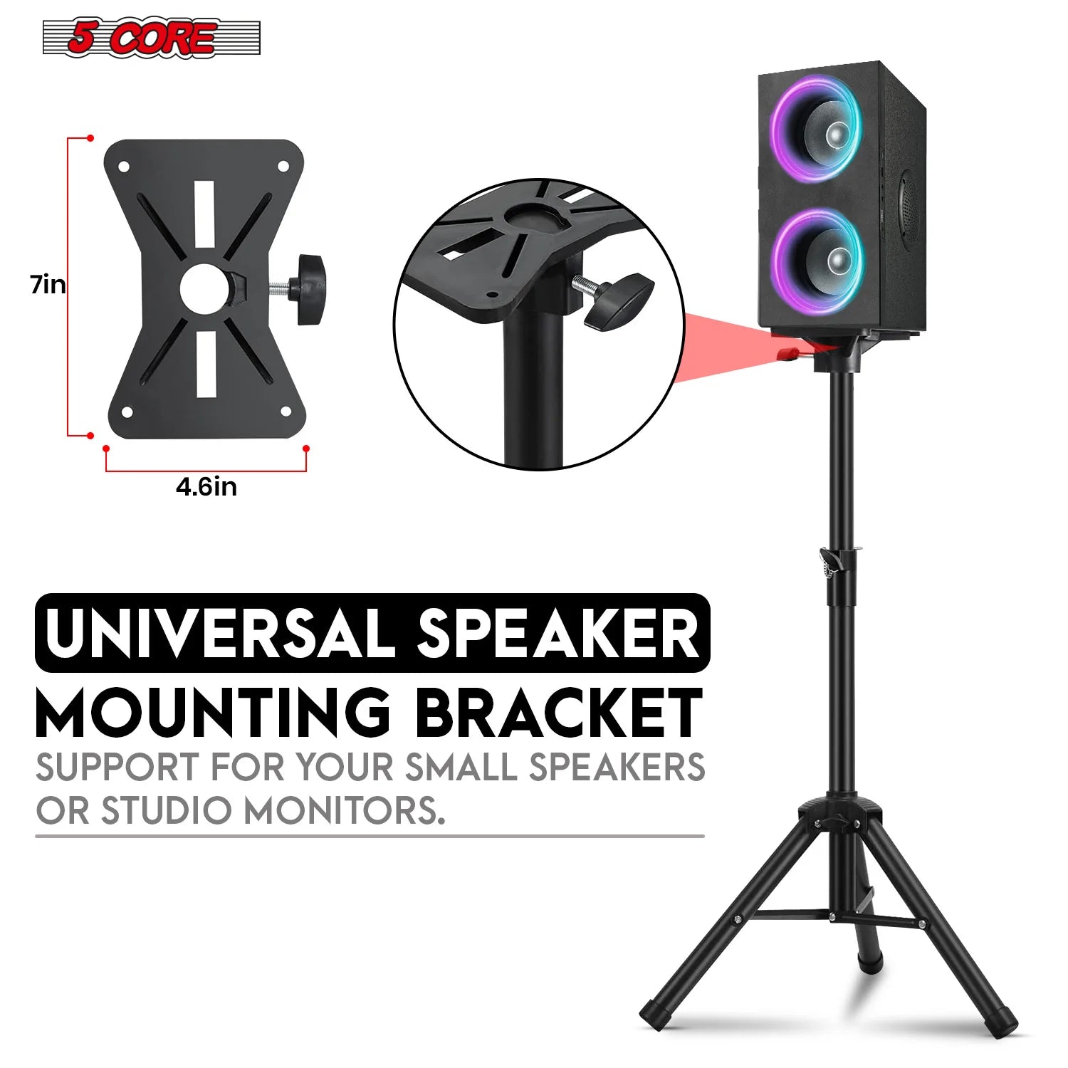 5Core Speaker Stand Tripod Short Adjustable 36 Inch DJ Pole Mount Studio Monitor Stands