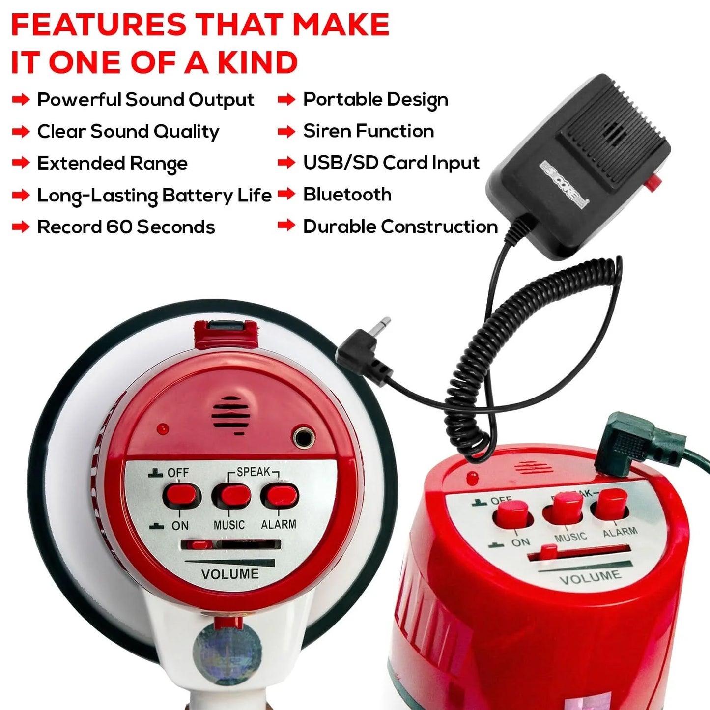 5Core Megaphone Bullhorn Speaker 50W Bull Horn Cheer Megafono 300 Meter