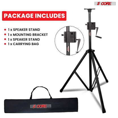 5 Core Speaker Stand Tripod Tall Crank up Height Adjustable Heavy Duty Floor Stands 35Mm PA Pole Mount