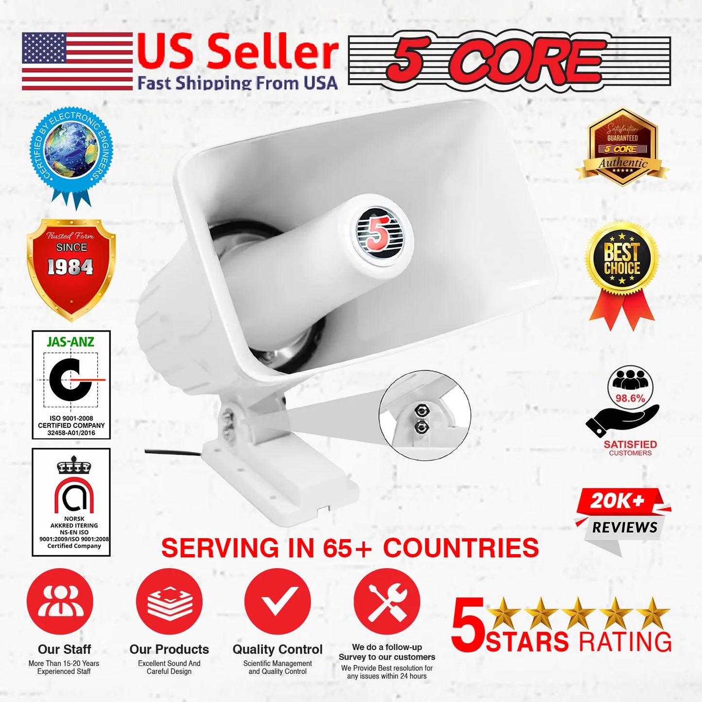 5Core Indoor Outdoor PA Horn Speaker 8 X 5 Inch Loud PA System 8 Ohm 65W Loud Siren Audio