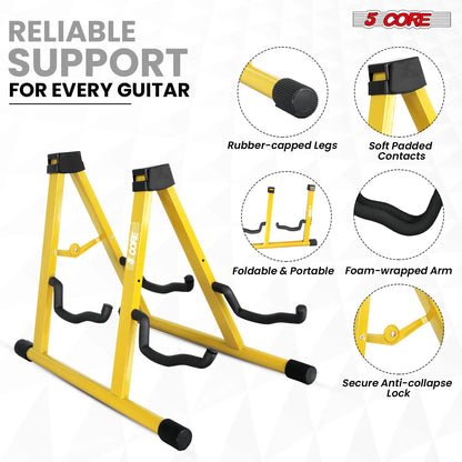5Core Double Guitar Stand Floor Adjustable a Frame Folding Acoustic Electric Guitars Holder Stands