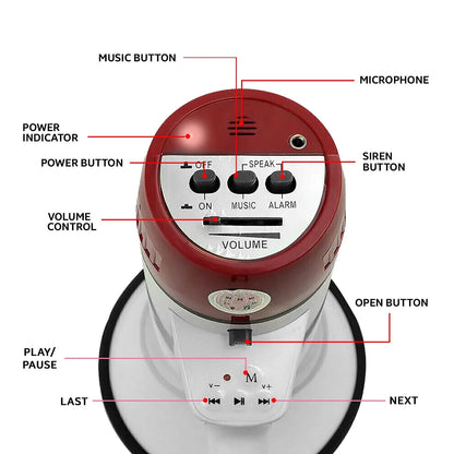 5Core Megaphone Bullhorn Speaker 50W Bull Horn Cheer Megafono 300 Meter