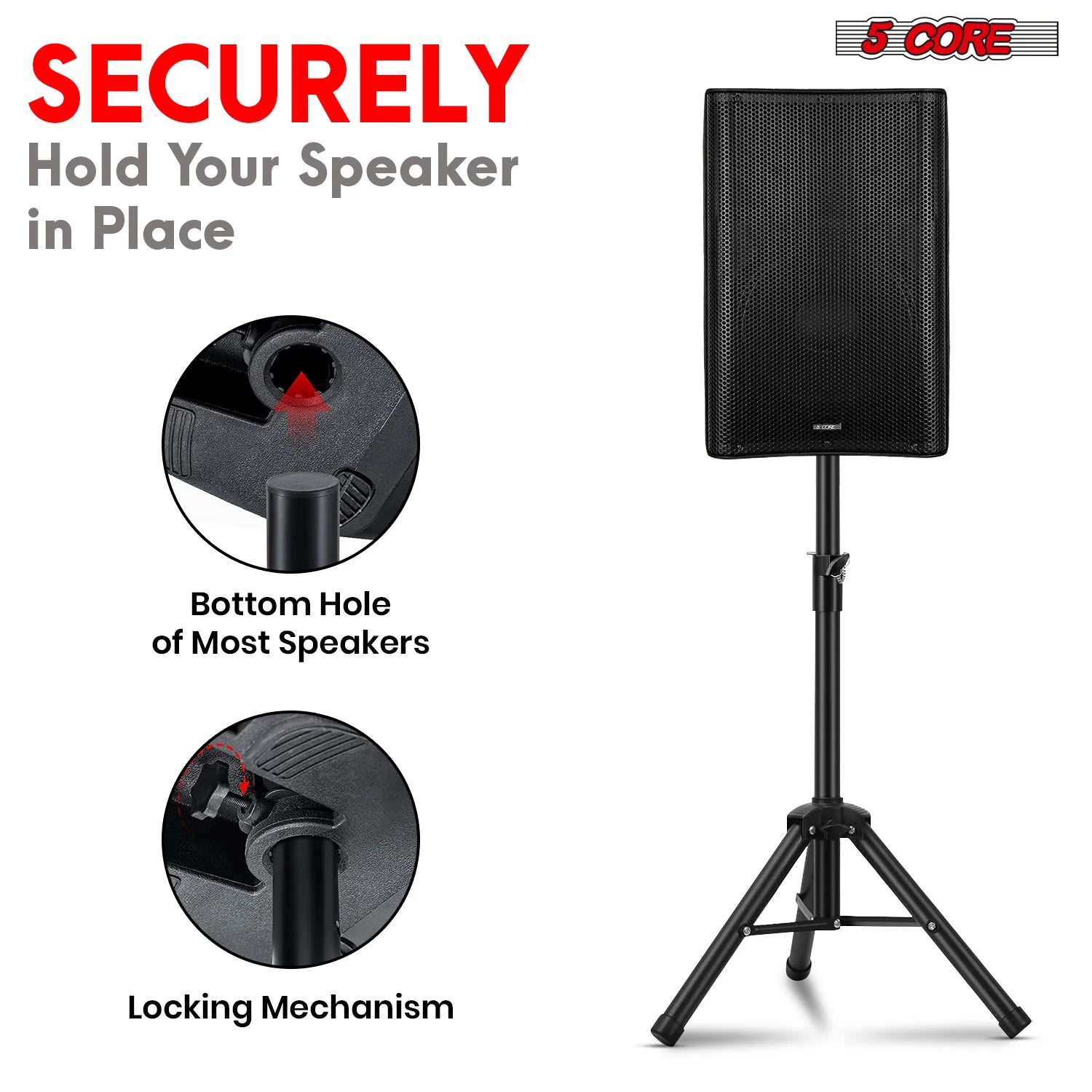5Core Speaker Stand Tripod Short Adjustable 36 Inch DJ Pole Mount Studio Monitor Stands
