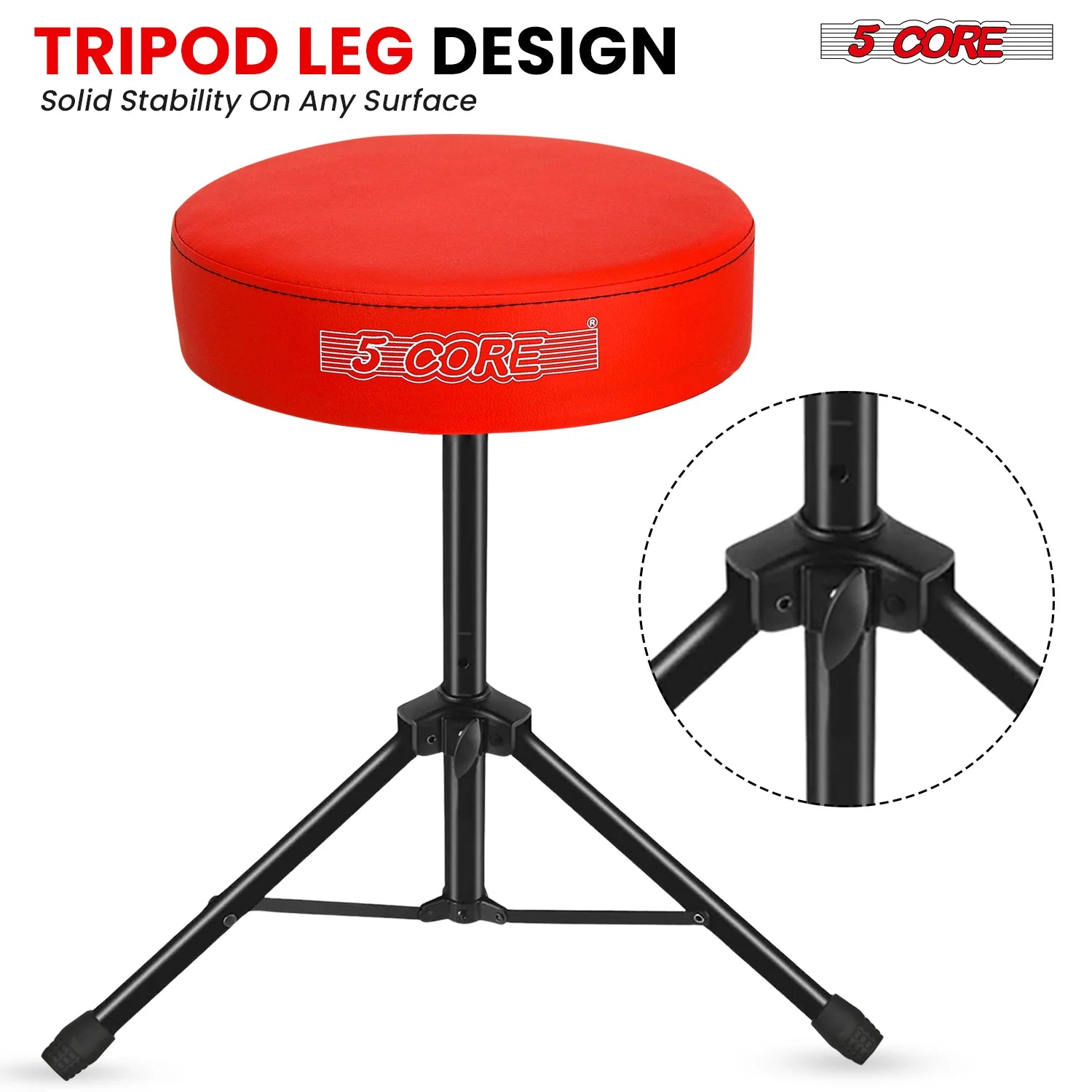5Core Drum Throne Adjustable Guitar Stool 3" Padded Drummer Seat for Adults & Kids