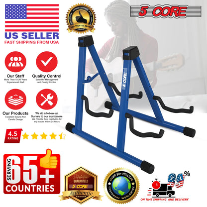 5Core Double Guitar Stand Floor Adjustable a Frame Folding Acoustic Electric Guitars Holder Stands