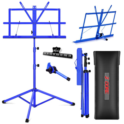 5Core Music Stand for Sheet Music Portable Tripod Adjustable Folding Note Holder BLUE