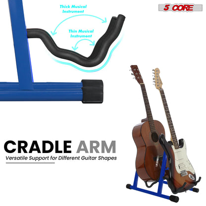 5Core Double Guitar Stand Floor Adjustable a Frame Folding Acoustic Electric Guitars Holder Stands