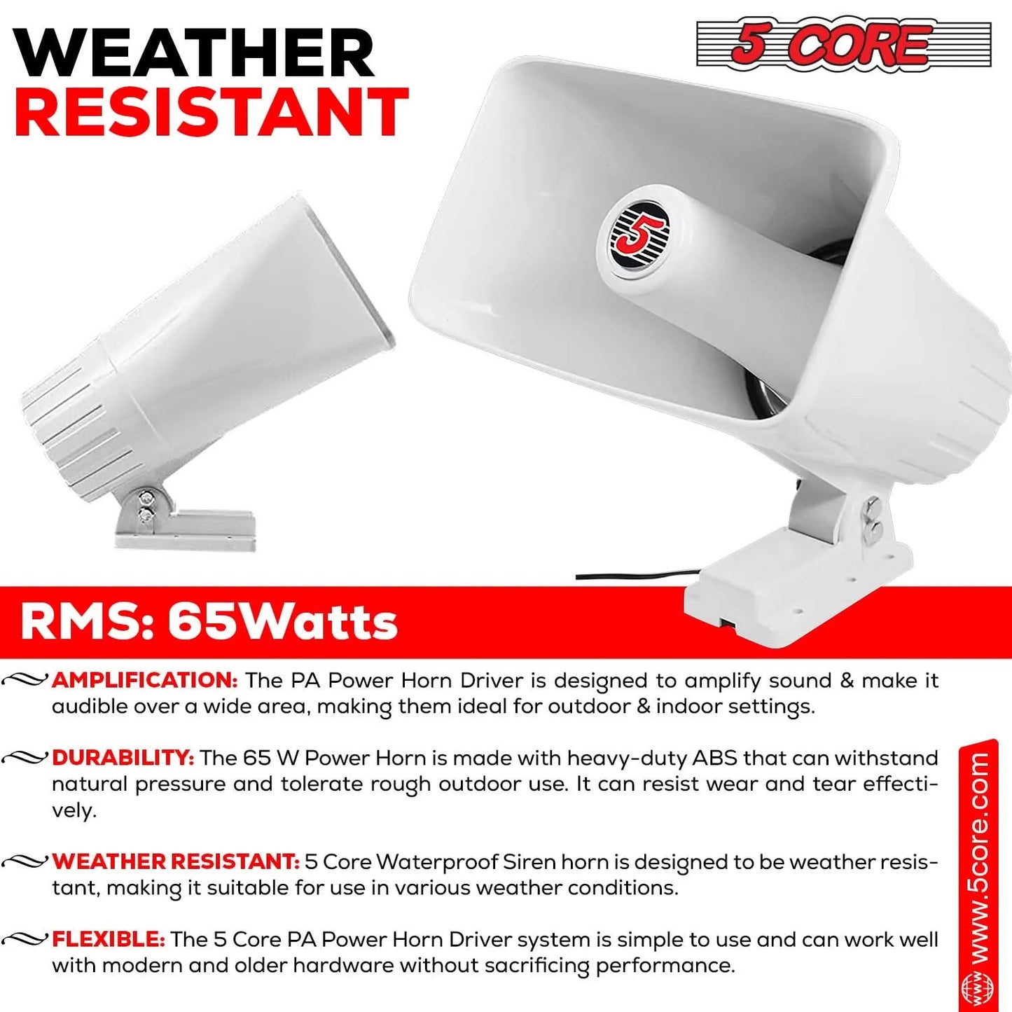 5Core Indoor Outdoor PA Horn Speaker 8 X 5 Inch Loud PA System 8 Ohm 65W Loud Siren Audio