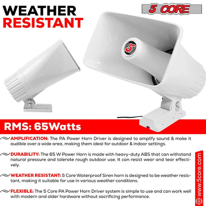 5Core Indoor Outdoor PA Horn Speaker 8 X 5 Inch Loud PA System 8 Ohm 65W Loud Siren Audio