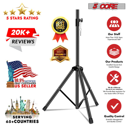 5 Core Speaker Stand Tripod Heavy Duty Adjustable up to 72 Inch DJ Studio Monitor Stands Pole Mount Black