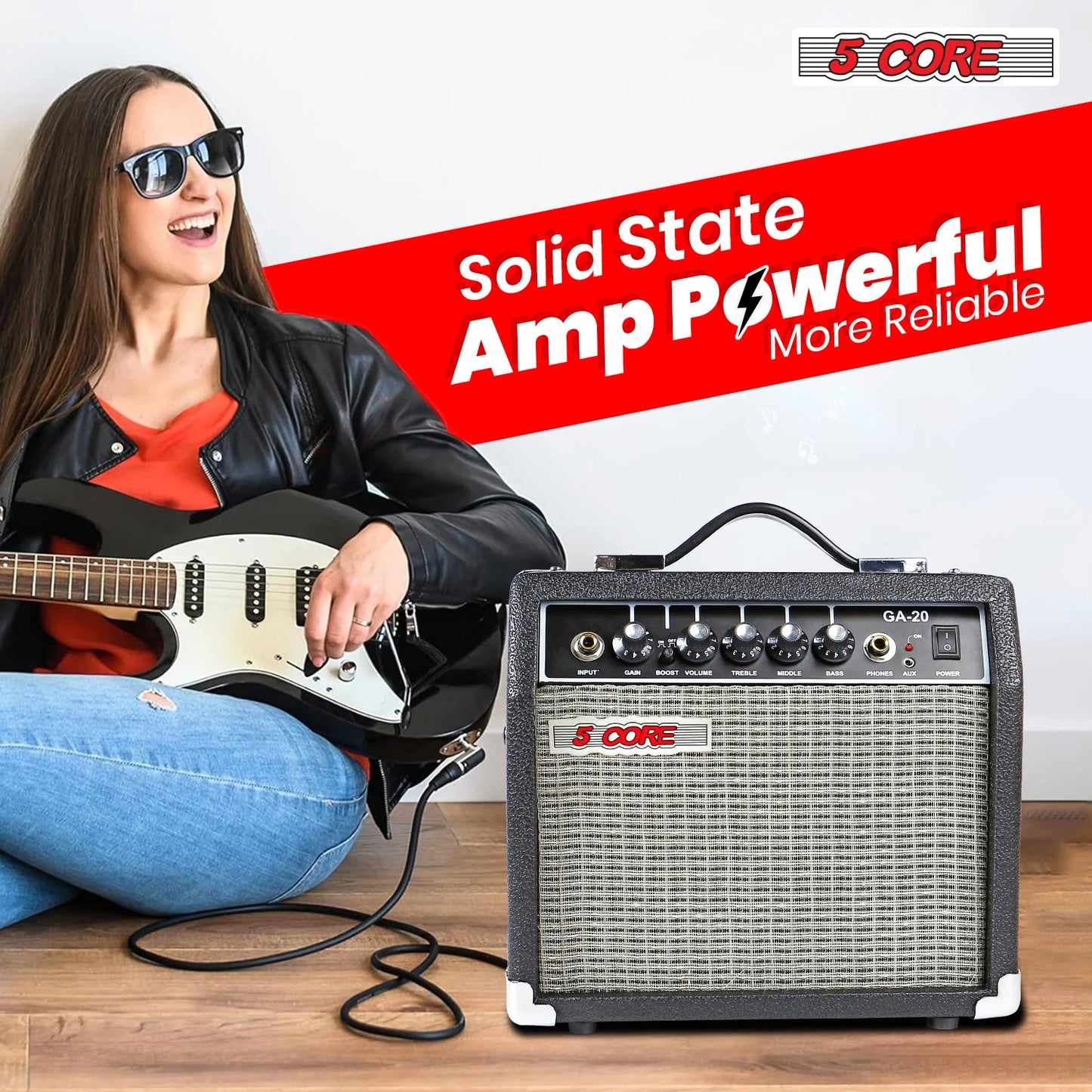 5 Core Guitar Amp 20W Electric Bass Acoustic Portable Amplifier Practice Amplificador