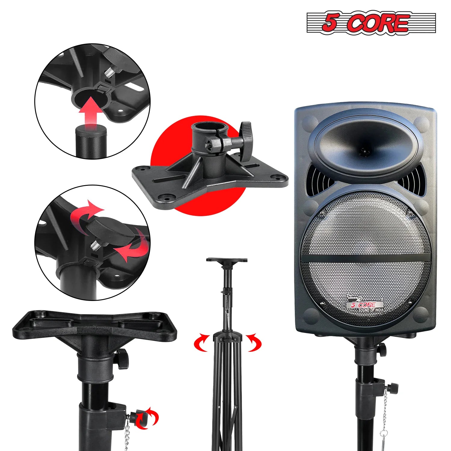 5 Core Speaker Stand Tripod Heavy Duty Adjustable up to 72 Inch DJ Studio Monitor Stands Pole Mount Black