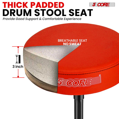 5Core Drum Throne Adjustable Guitar Stool 3" Padded Drummer Seat for Adults & Kids