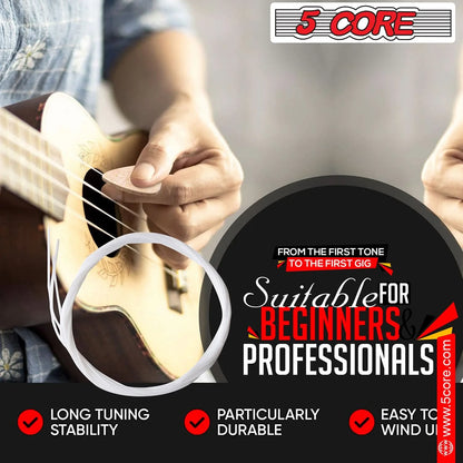 5Core Ukulele Strings Nylon W Deep Bright Tone Consistent Reliable Durability Uku String