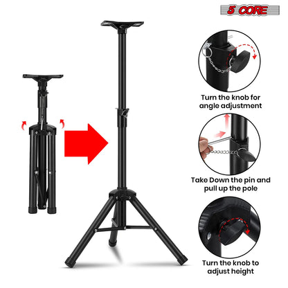 5Core Speaker Stand Tripod Short Adjustable 36 Inch DJ Pole Mount Studio Monitor Stands