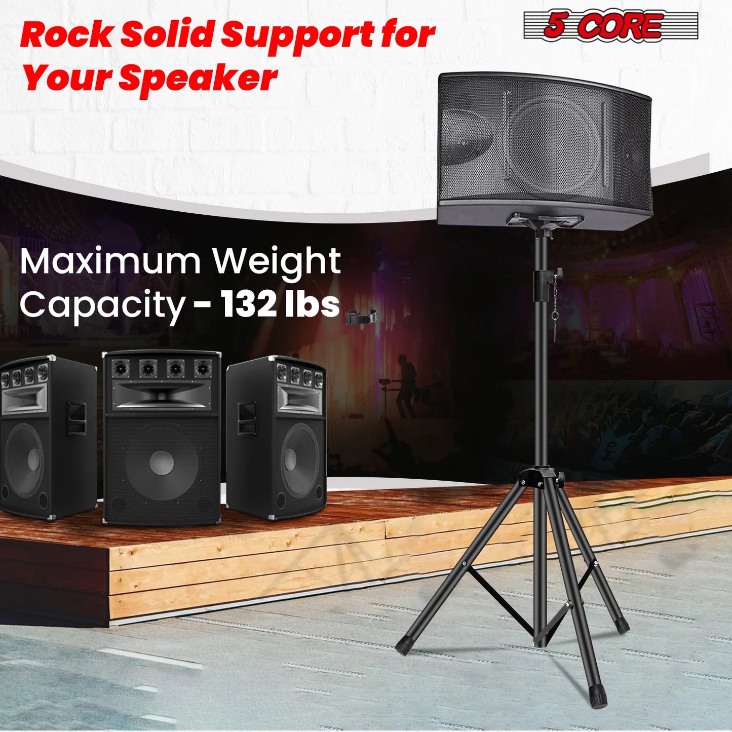 5 Core Speaker Stand Tripod Heavy Duty Adjustable up to 72 Inch DJ Studio Monitor Stands Pole Mount Black