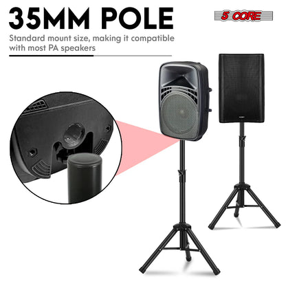 5Core Speaker Stand Tripod Short Adjustable 36 Inch DJ Pole Mount Studio Monitor Stands