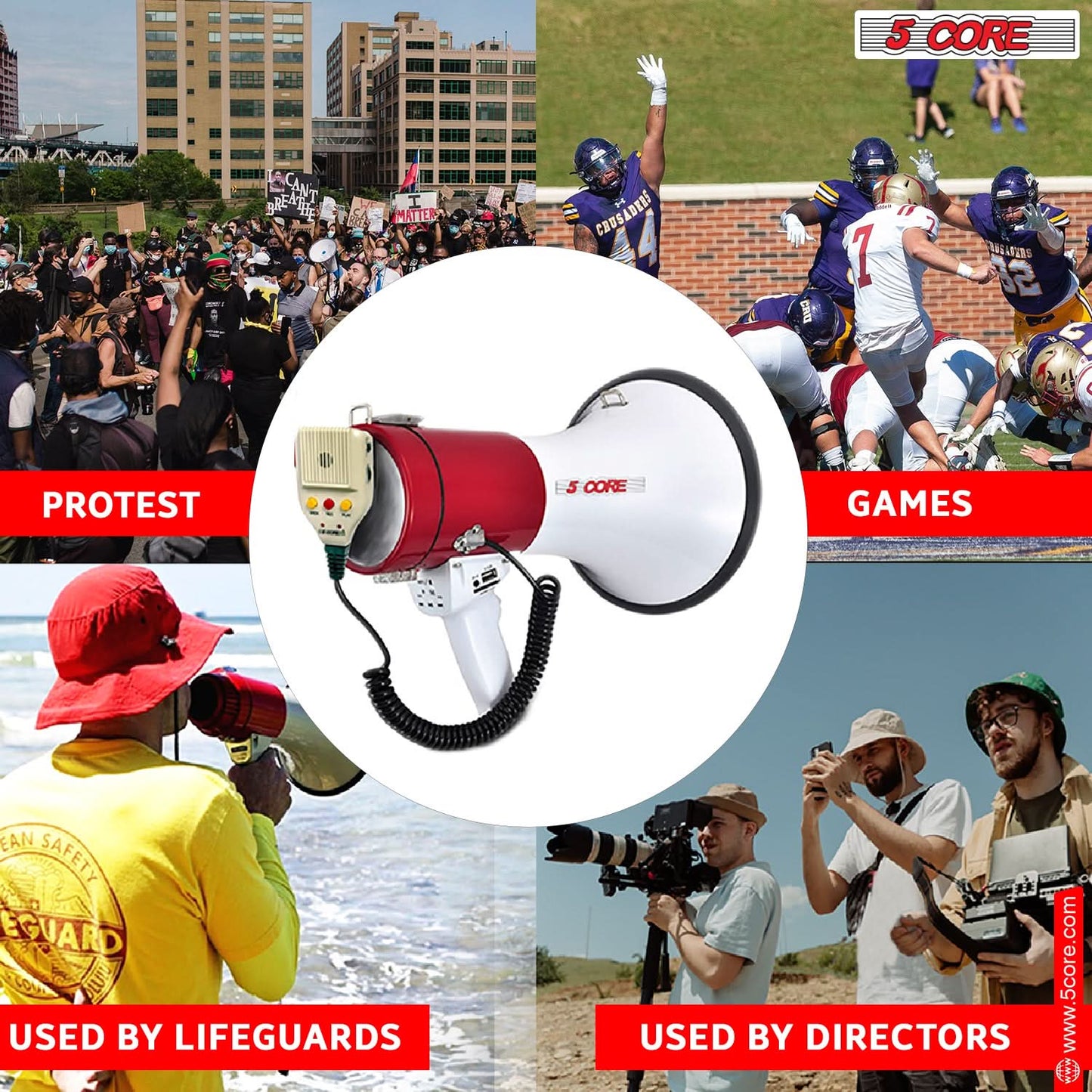 5Core Megaphone Bullhorn Speaker 50W Bull Horn Cheer Megafono 1200 Yards