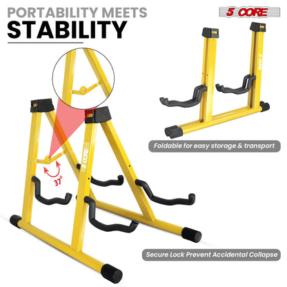 5Core Double Guitar Stand Floor Adjustable a Frame Folding Acoustic Electric Guitars Holder Stands