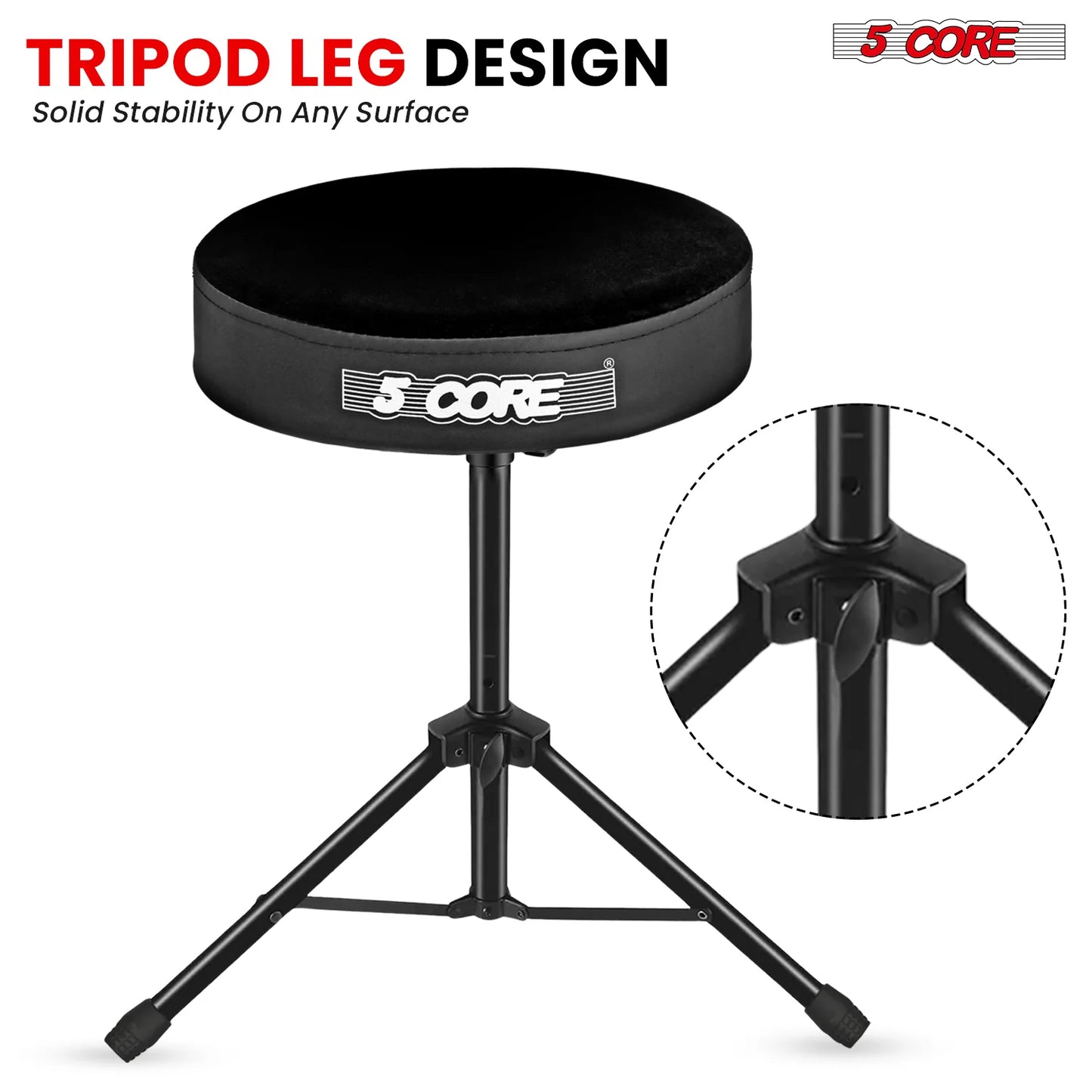 5Core Drum Throne Adjustable Guitar Stool 3" Padded Drummer Seat for Adults & Kids