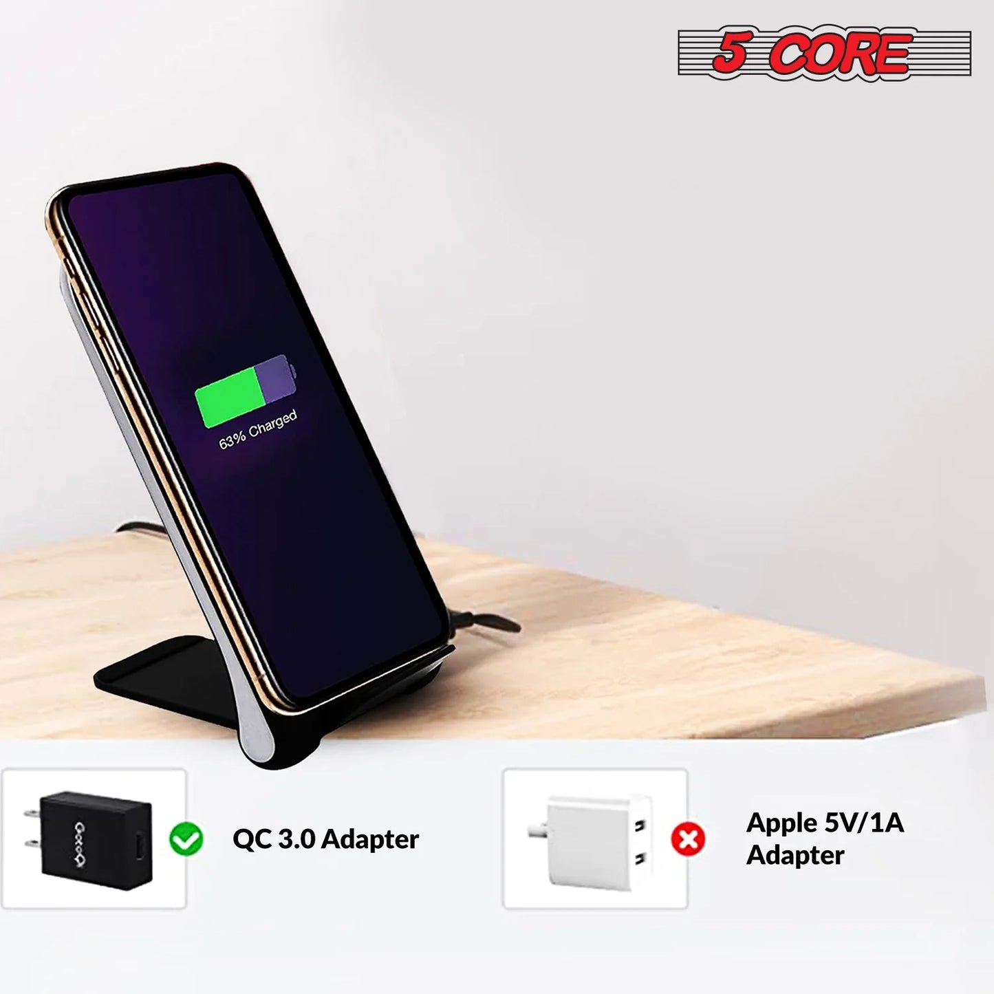 5 Core Wireless Charger 10W Max Fast Wireless Charging Pad Glass Top Pair Boostcharge Slim USB-C