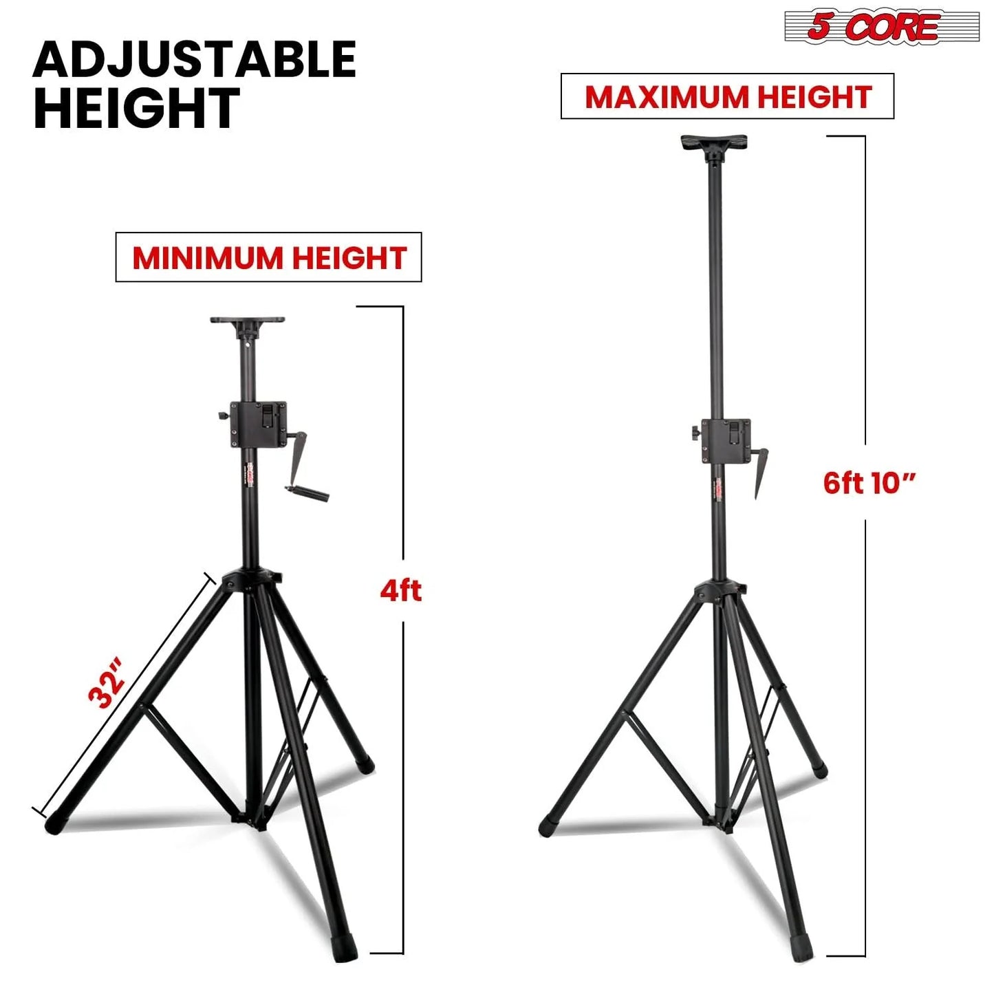 5 Core Speaker Stand Tripod Tall Crank up Height Adjustable Heavy Duty Floor Stands 35Mm PA Pole Mount