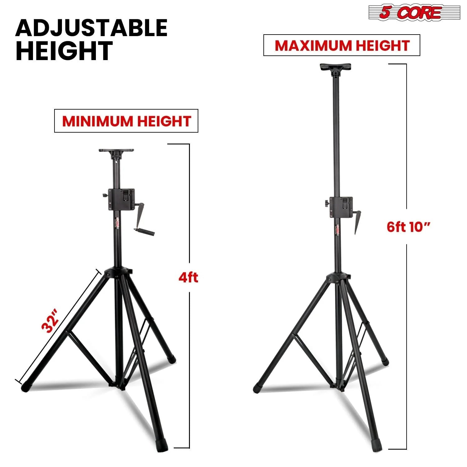 5 Core Speaker Stand Tripod Tall Crank up Height Adjustable Heavy Duty Floor Stands 35Mm PA Pole Mount