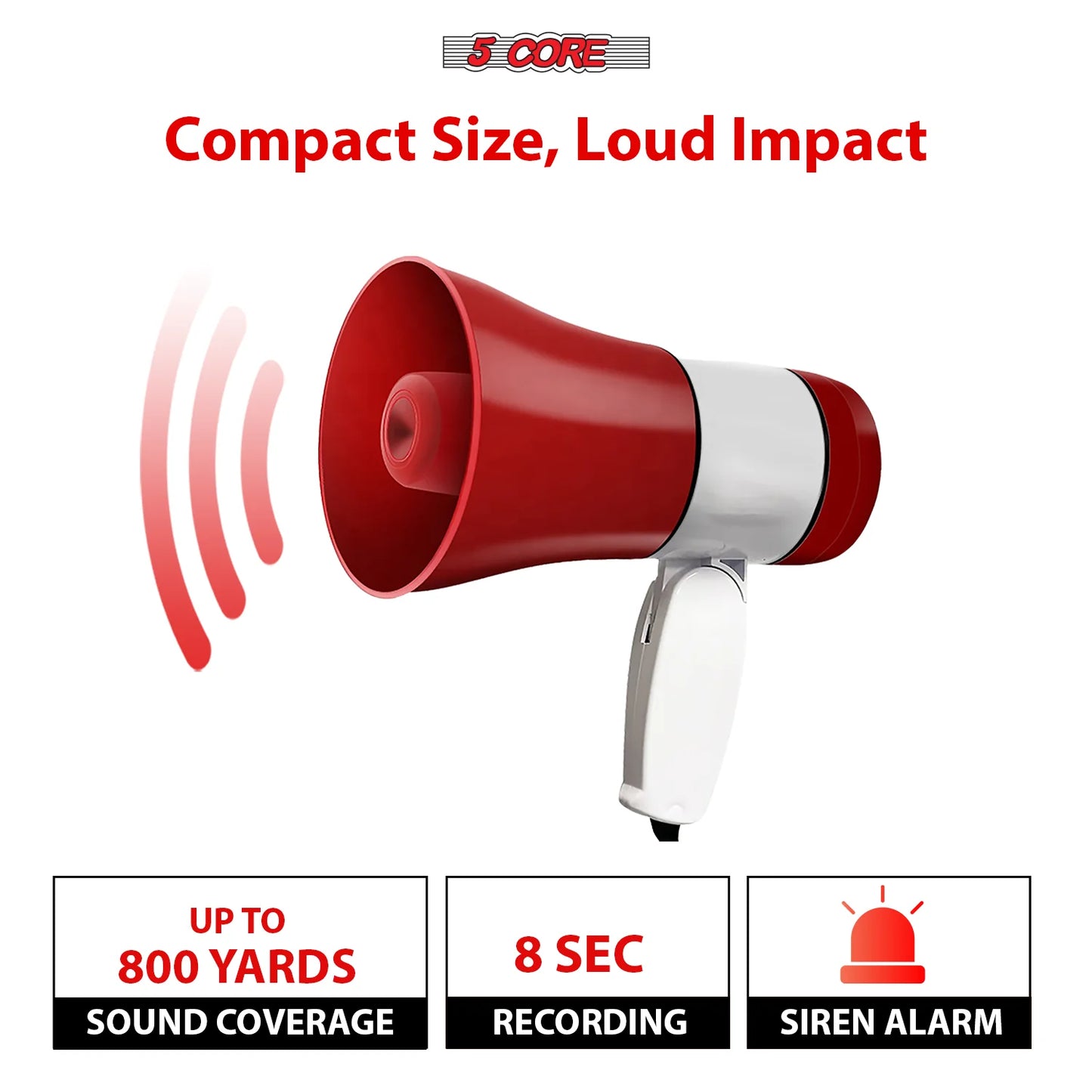 5 Core Megaphone Bullhorn Speaker 30W Bull Horn Rechargeable Cheer Megafono 800 Yards